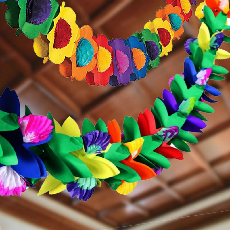 1 st x 3 m Hawaiian Luau Sommar Tiki Bar Tropisk Festdekor, Tropisk Ö Strand Tillbehör Tissue Färg Blomstergirlang Lång Trop