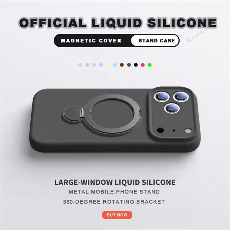 360° Magnetický Stojan Tekutý Silikonový Kryt na Telefon Pro iPhone 17 Air 13 14 15 16 Pro Max Plus Držák pro Magsafe Nabíjení Ochranný Kryt