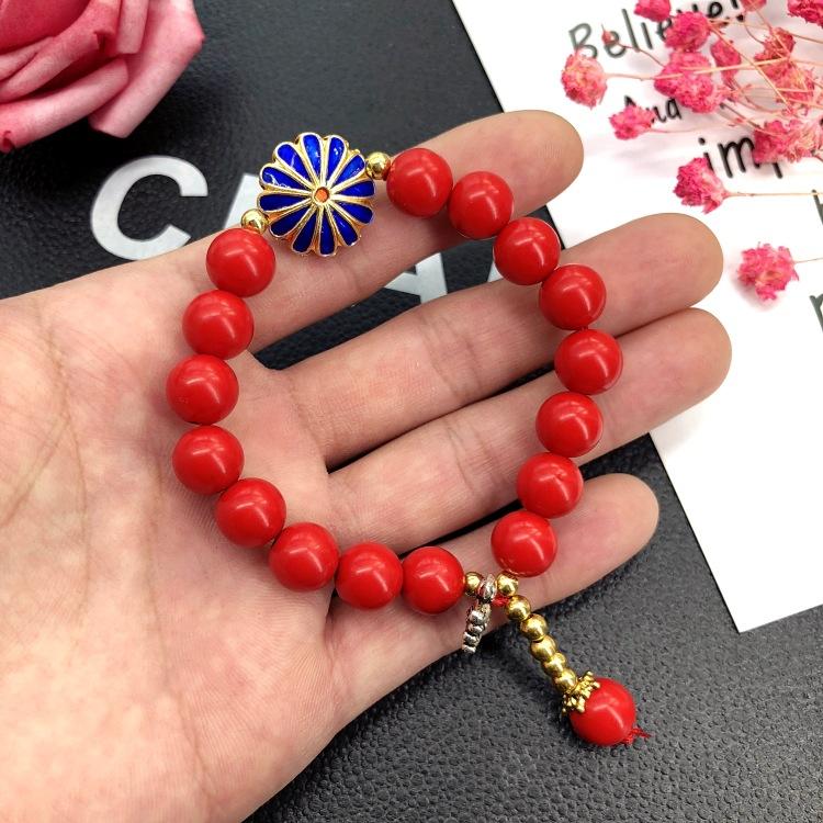

Ретро красный киноварный перегородчатый браслет модный универсальный литературный и этнический стиль браслет с бахромой безопасные аксессуары на год рождения