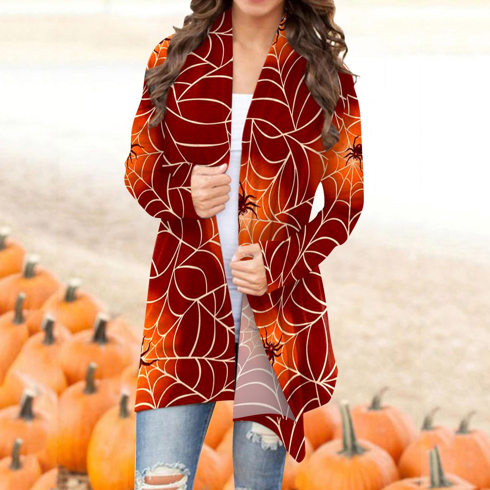 Women s Cardigan Women Halloween Print Long Sleeve Front Cardigan Top Lightweight Fashion Casual Jacket XXXL винный