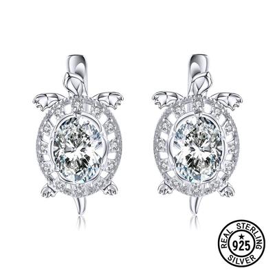 925 Sterling Silver Earrings Tortoise Turtle Animal Clear Zircon Cute Girls Clip Earrings Women Gifts Accessories Jewelry