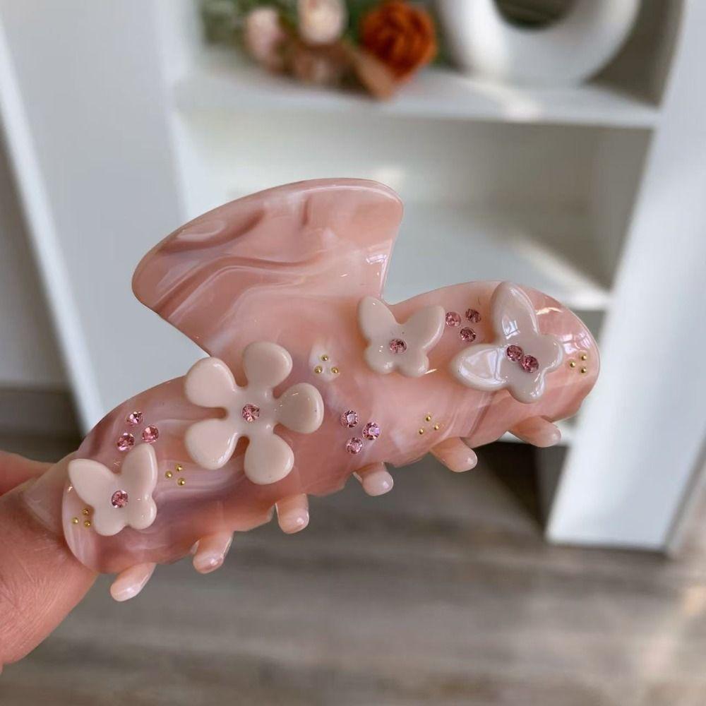 Flower Heart Series Hair Gripper Exquisite Hairpin Headwear Artistic Pink Shark Hair Claw Grasp Headdress Hair Accessories