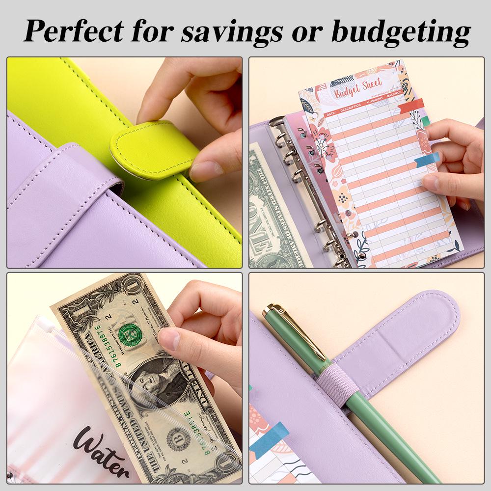 A6 Macaron PU Leather Zipper Budget Notebook with Detachable Loose-Leaf Pages