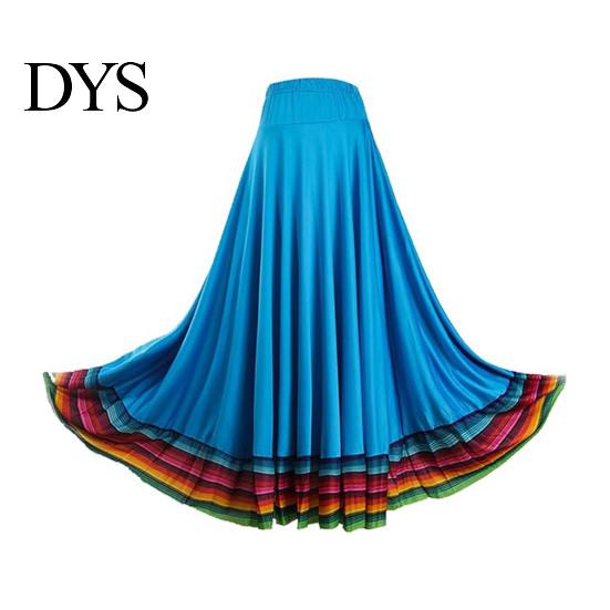 Grote Zwaaiende Zoom Rok Maxi Dames Volksdans Elastische Taille Spaanse Vrouwen Wijde Regenboog Mexicaanse Flamenco Optreden Kleurrijke Onderkant