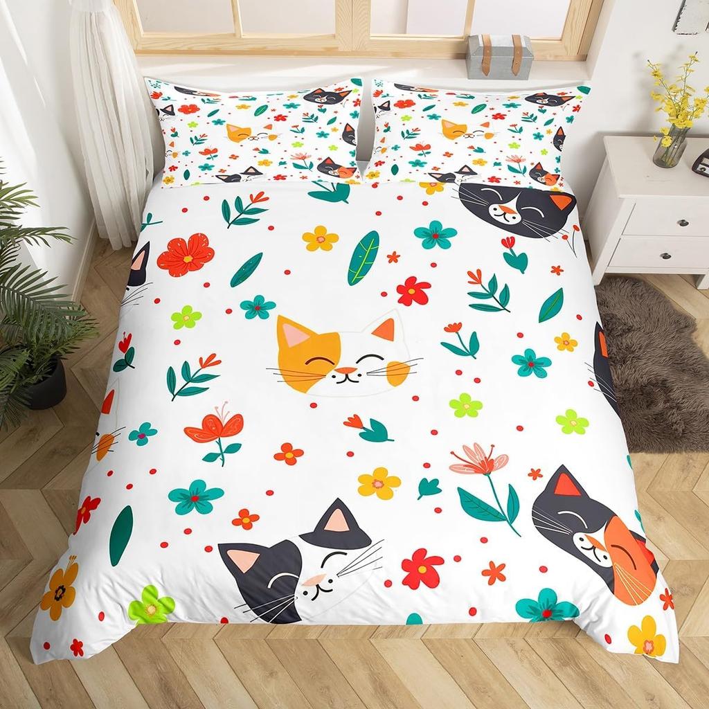 Tier Cartoon King Size Bettbezug Niedliches Regenbogen Alpaka Weiches Bettwäscheset für Jungen Mädchen Floral Dschungel Tier Bettwäsche 3-teilig