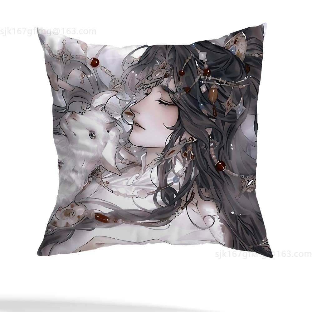 Anime Tian Guan Ci Fu Pillow Case Square Double-Sided Printing Short Plush Sofa Cushion Cover Bedroom Bedside Pillow