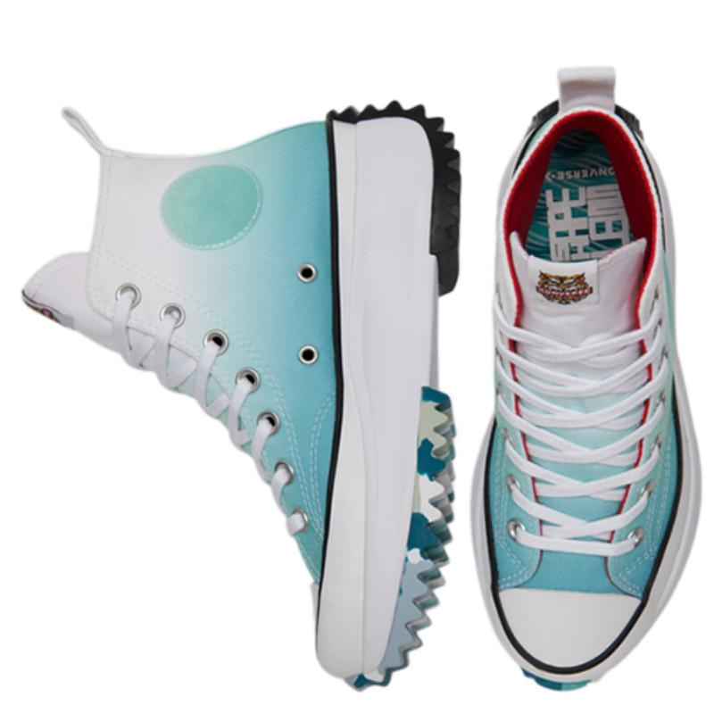 Converse Run Star Hike New Year's Water Tiger Series Water Ripple Design High Top Canvas Shoes Unisex White and Blue