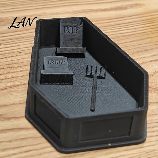 Creative Desktop Ornaments Gothic Casket Flower Pot, Include Tombstone And Rake Accessories, Creepy Garden Figurines Unique 3D Printed Plant Container