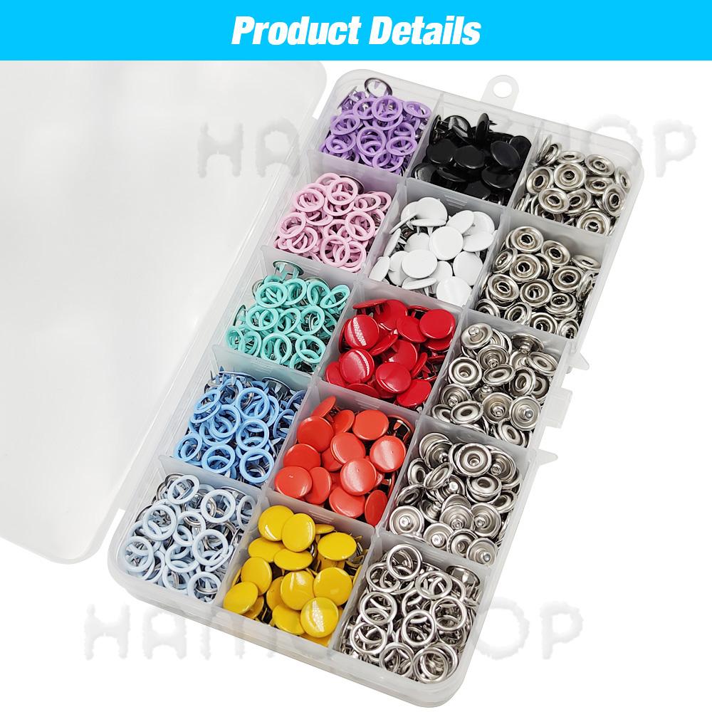 Botões de Pressão Metálicos de 9,5mm com Garras Sólidos/Vazados Botões de Pressão Tachas com Kits de Ferramentas de Alicate Para Costura de Roupas Bolsas Vestuário