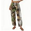 Women's Casual Printed Pattern Wide Leg Pants with Front Button Closure - Loose Straight Fit Trousers for Daily Wear Outfit