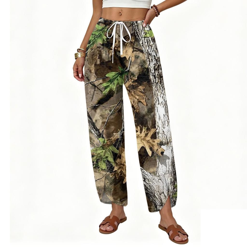 Women's Casual Printed Pattern Wide Leg Pants with Front Button Closure - Loose Straight Fit Trousers for Daily Wear Outfit