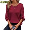 Women's Fashion Casual Solid Color Print Long Sleeve O-Neck Blouses & Shirts