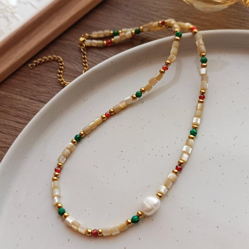 Guochao Fritillary Freshwater Pearl Artificial Crystal Necklace Fashion Retro Necklace Personalized Items