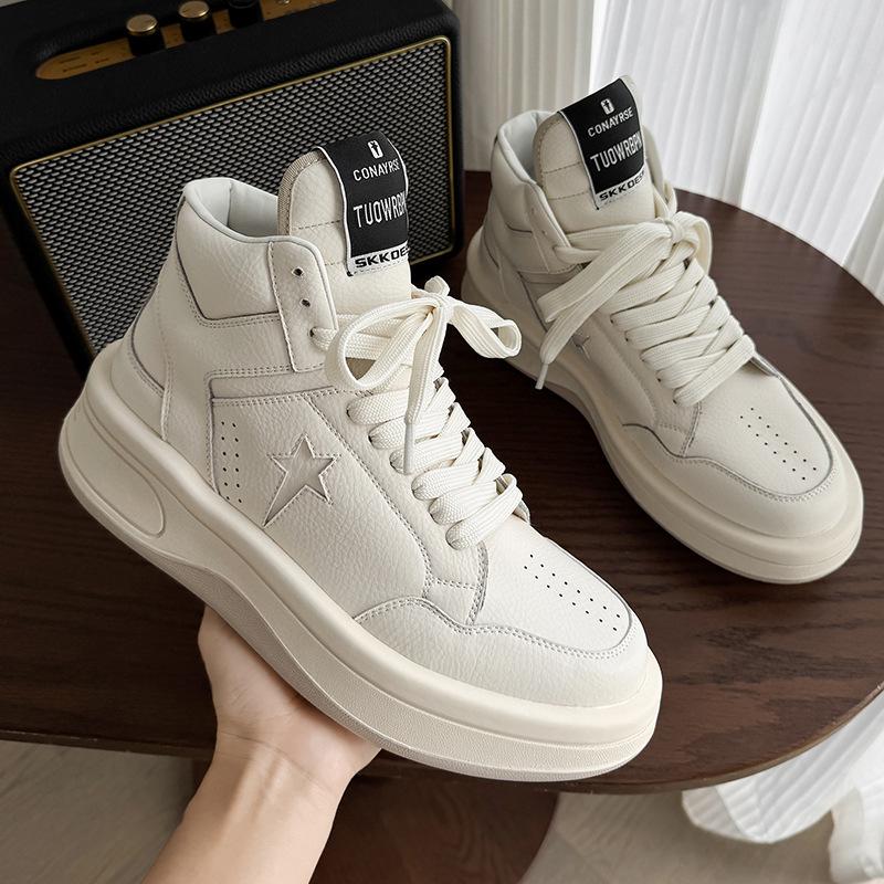 

Мужские парусиновые кеды с высоким верхом в европейском ретро-стиле 2025 года на толстой подошве с дизайном, увеличивающим рост 44