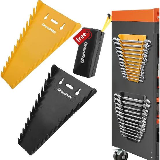 Wrench Organizer For Tool Box, 2 Pack Magnetic Wrench Holders With Handle, Includes FREE 10Mm Double-Ended Wrench, Storage For Tool Box Drawer, SAE &