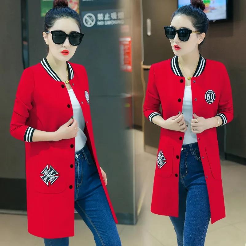 

Бейсбольная форма средней длины, женская куртка с длинными рукавами, повседневная верхняя одежда большого размера, топ M красный