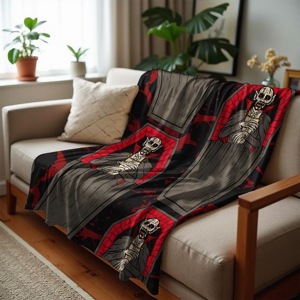 Vampire Coffin Repeat Cartoon Anime Print Flannel Blanket Soft Warm Throw for Kids Bedroom Sofa Christmas Office Car
