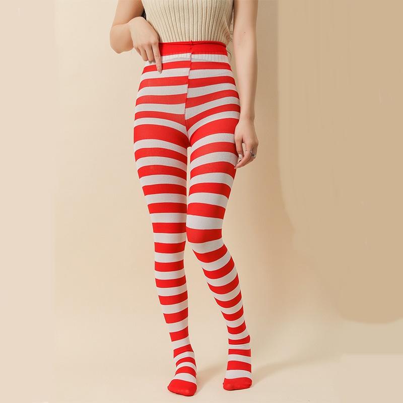 Pantimedias a rayas estilo gótico Punk para mujer, medias largas de arco iris, medias elásticas ajustadas de cintura alta para Halloween y Navidad