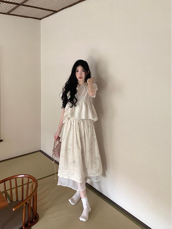 

Plus Size Women s Two-Piece Chinese Style Outfit: Frog Button Top & High Waist Skirt XL (120-135 jin)