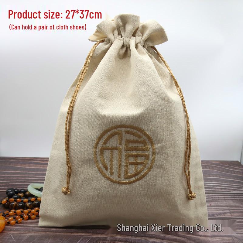 "Extra Large Embroidered Linen Drawstring Bag for Storage and Gifting"