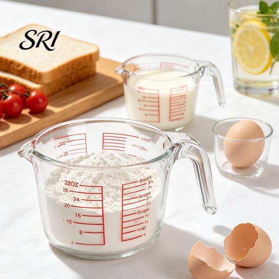 Powder Measuring Cup 1L Glass with Handle Spout Precise Scale Heat Kitchen Resistant Cooking Baking Liquid Flour Measurement Gadgets