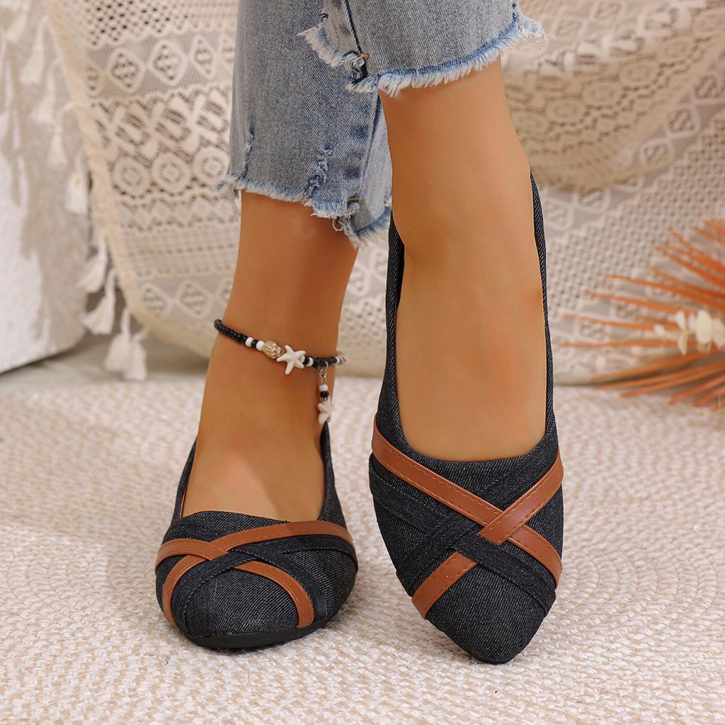 Women's Fashion Denim Large Size Women's Shoes 2025 New Round Head Flat Sole Single Shoes Women's Shallow Mouth One Pedal Casual Shoes