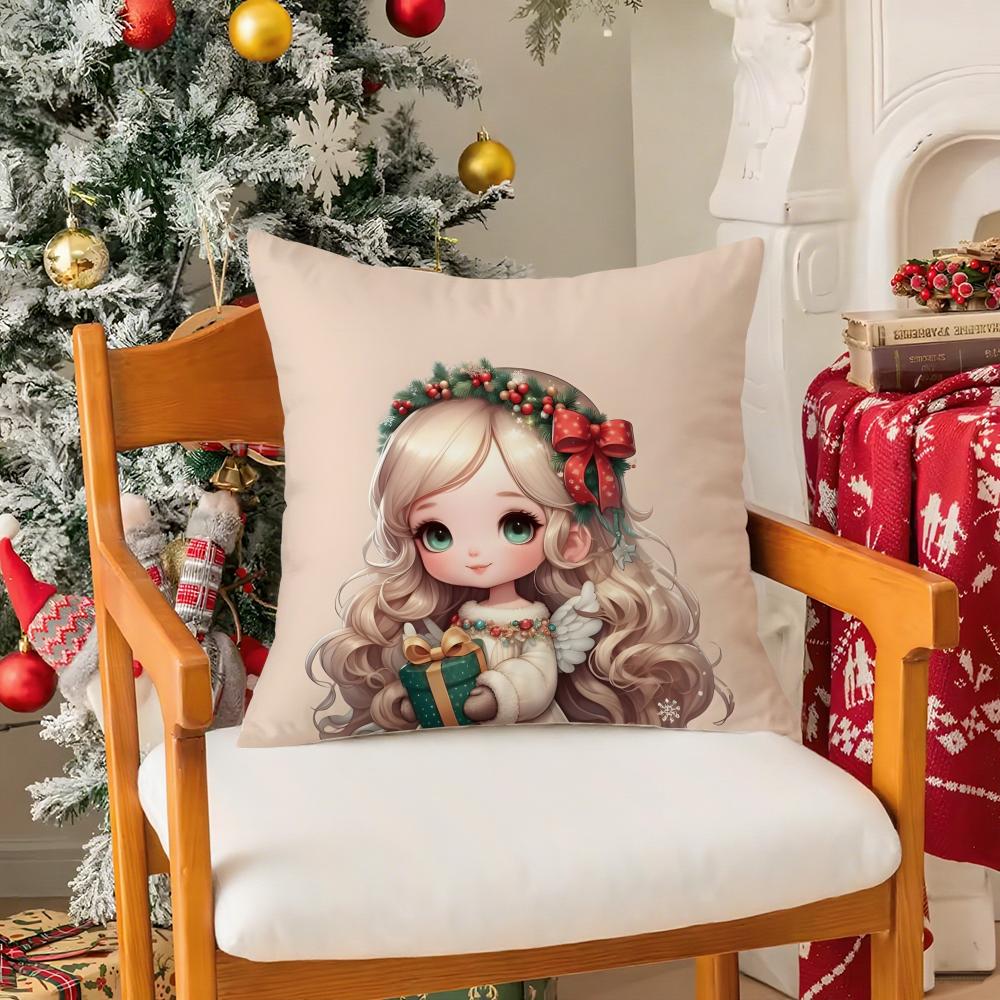 Christmas Cute Family Decorations Pillow Case Silky Short Plush With Invisible Zipper Dustproof Sofa Cushion Cover