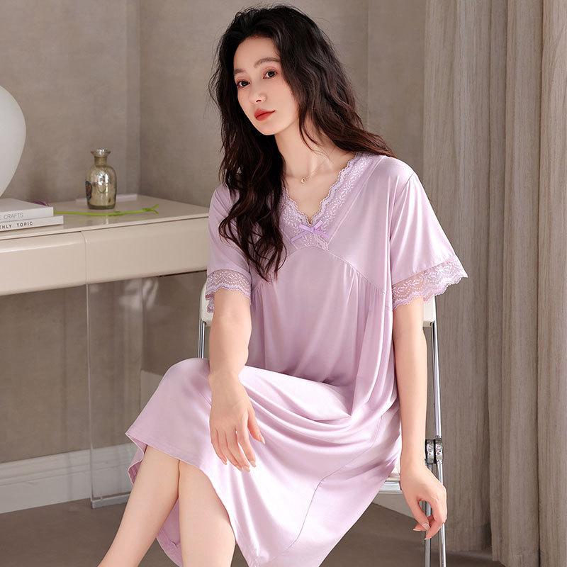 Pajamas Women's Summer Modal Women's Pajamas Dress Summer Women's Middle-aged Mom Ice Silk Thin Summer Dress