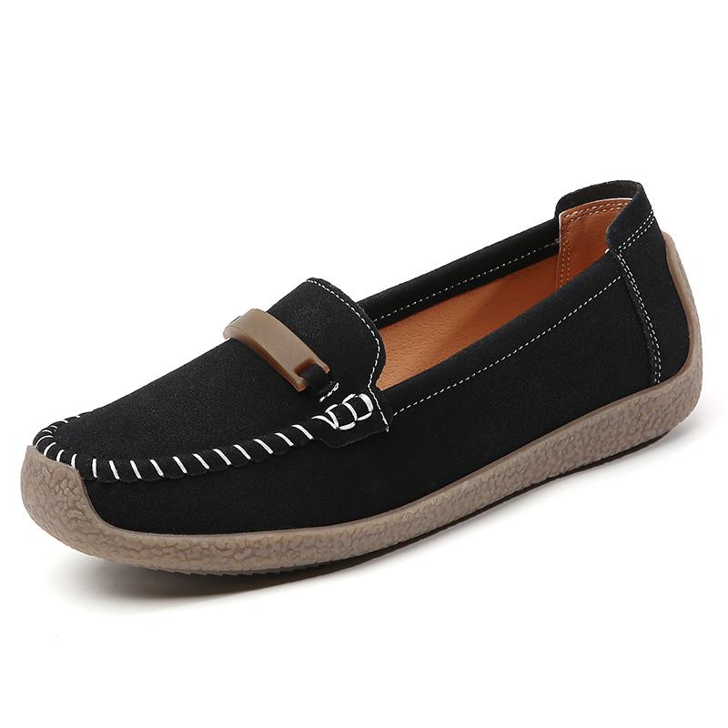 Fashion Women Suede Flats Slip on Soft Sole Walking Shoes Comfortable Low-cut Mother Loafers Casual Daily Shoes Size 35-43