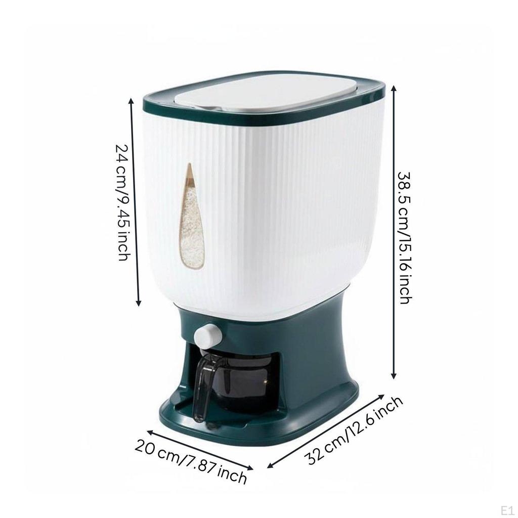 10kg Rice Storage Bin WaterResistantResistant PressButton Grain Dispenser Large Capacity Automatic