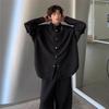 Men's Trendy Black Padded Shoulder Detachable Long Sleeve Shirt - Stylish, Rebellious Streetwear for Hairstylists.
