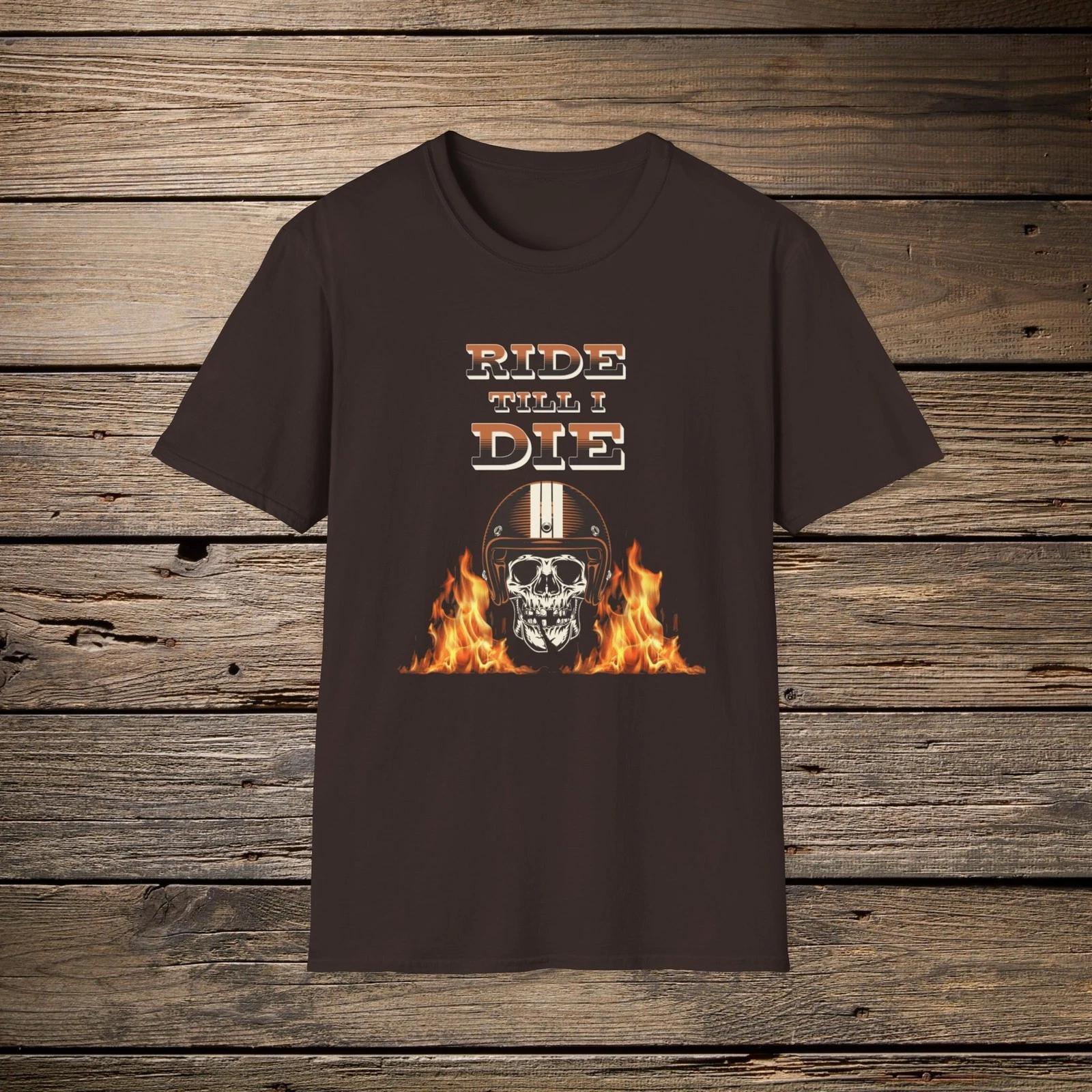 Ride Till I Die Children s Children s T  Children s T-shirt | Skull with Helmet and Flames 140