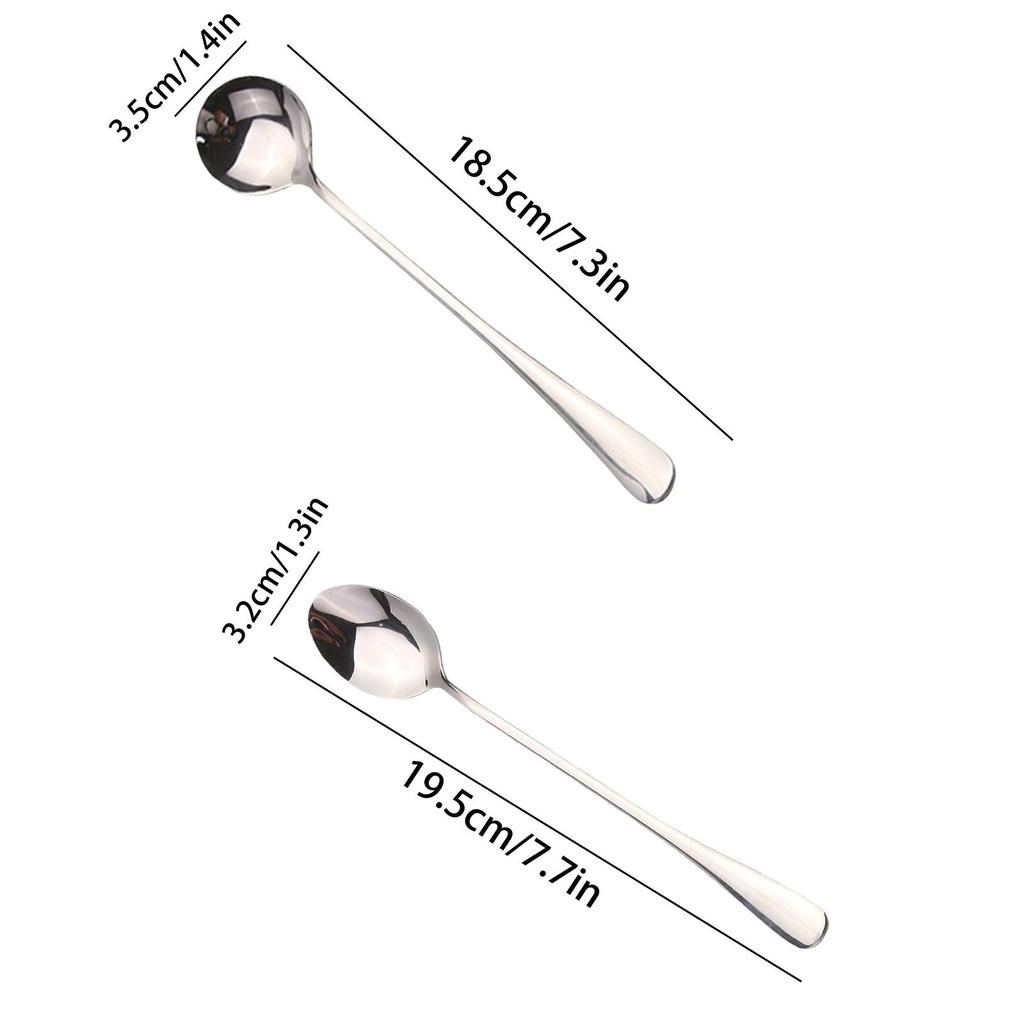 Stainless Steel Coffee Spoon Pointed Stirring Spoon Round-Tipped Spoon Ice Spoon Long-Handled Spoon Thickened