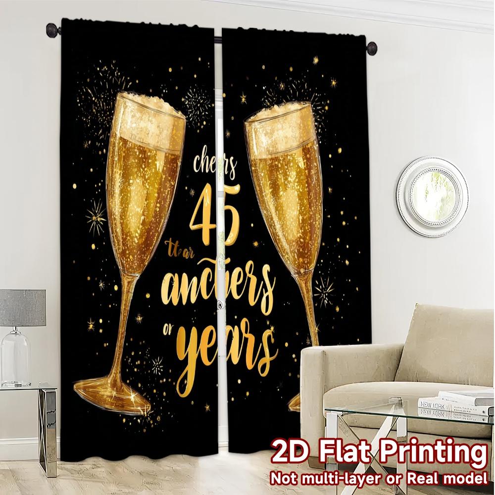 2pcs   2D FLAT PRINTING Curtains (Without Rod) Celebrating 45 Years Popular Creative Curtains Yarn Curtains Room Decor Suitable