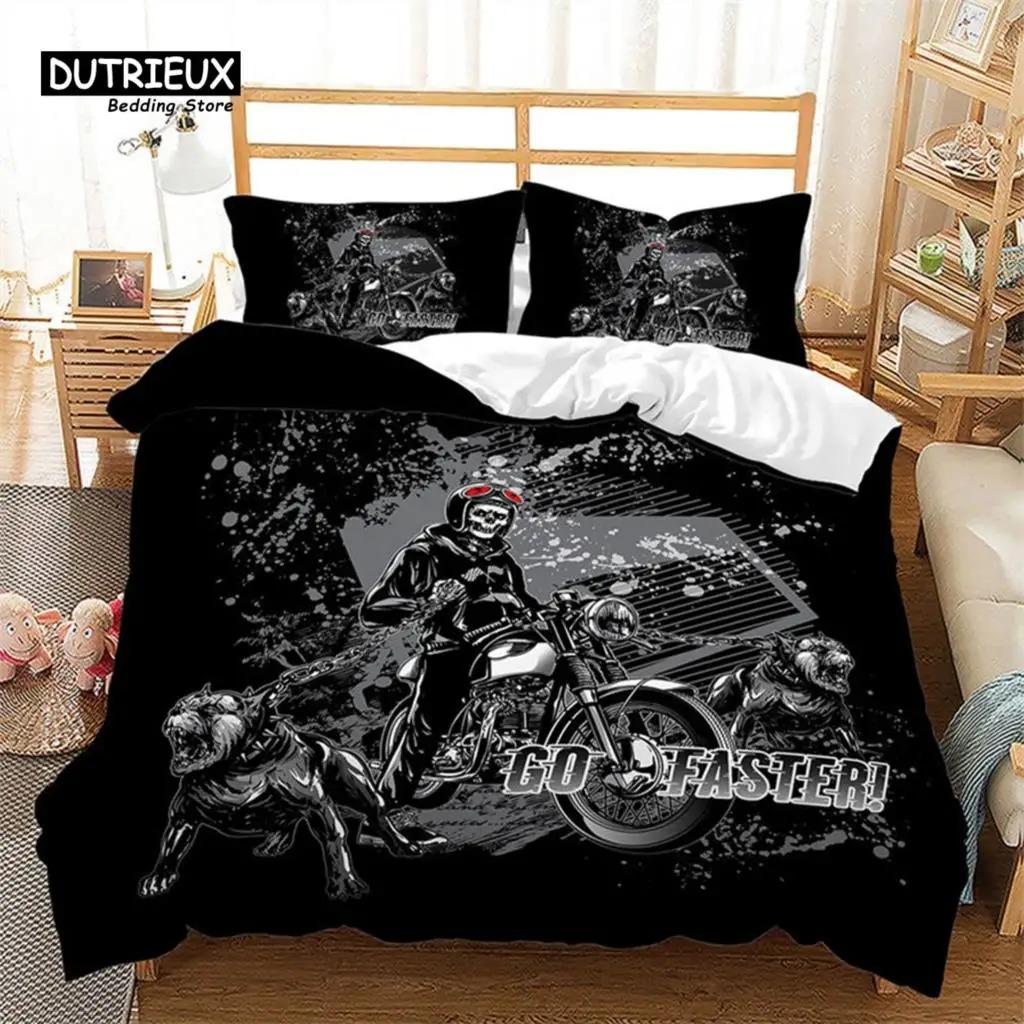 Dark Skull Duvet Cover Microfiber Gothic Skeleton Bedding Set Horror Theme Comforter Cover Queen For Teen Adults Bedroom Decor