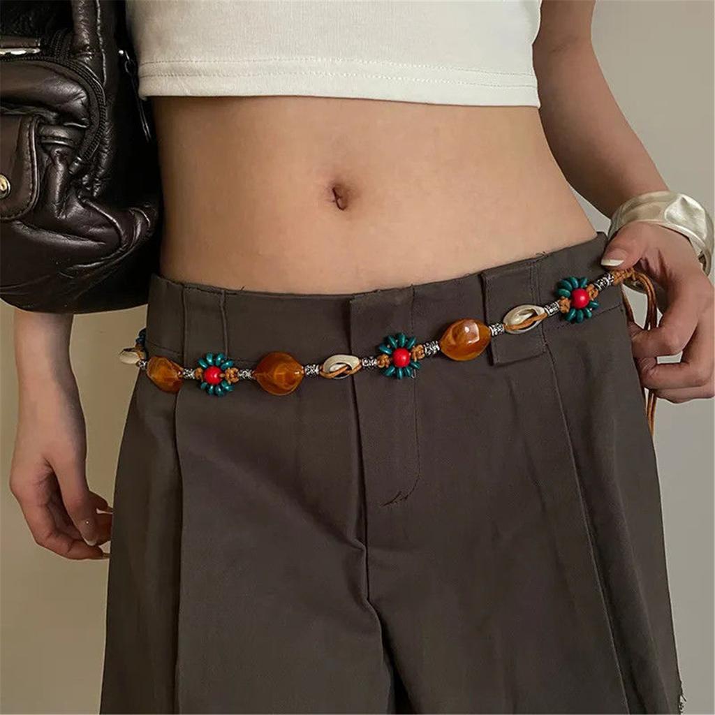 Verstellbares böhmisches geflochtenes Taillenband mit Perlendesign Taillenschmuck für Kleider und Röcke Wachsschnur-Accessoire