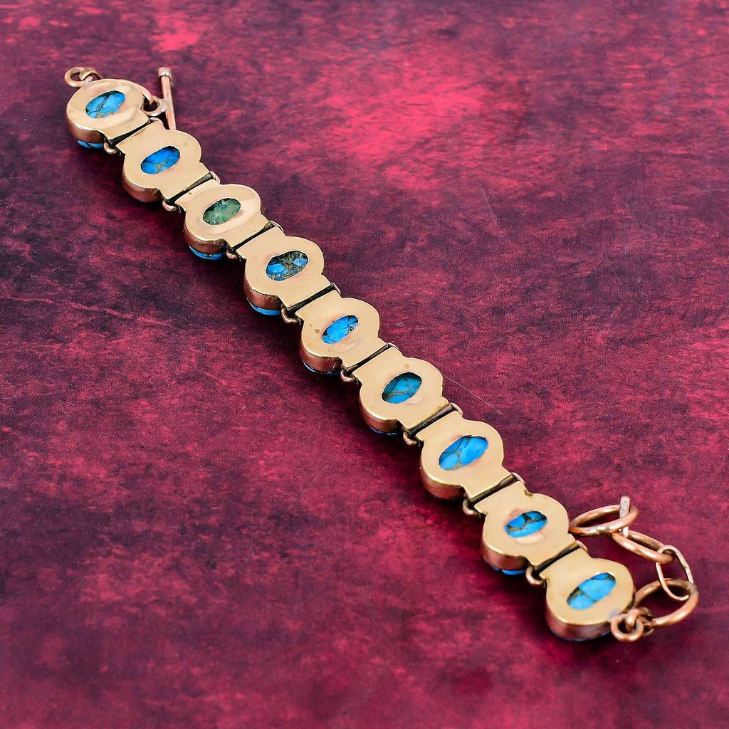 Copper Blue Turquoise Bracelet Copper Adjustable Chain Bracelet Gemstone Jewelry