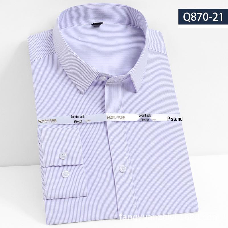 Men's Long Sleeve Bamboo Fiber Slim Fit Shirt - Solid Color, Iron-Free, Micro-Elastic.