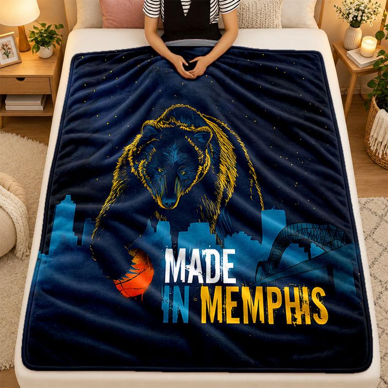 Flannel BlanketMemphis Grizzlies Warm Soft Throw Blanket for Indoor Sofa Bed Living Room Use