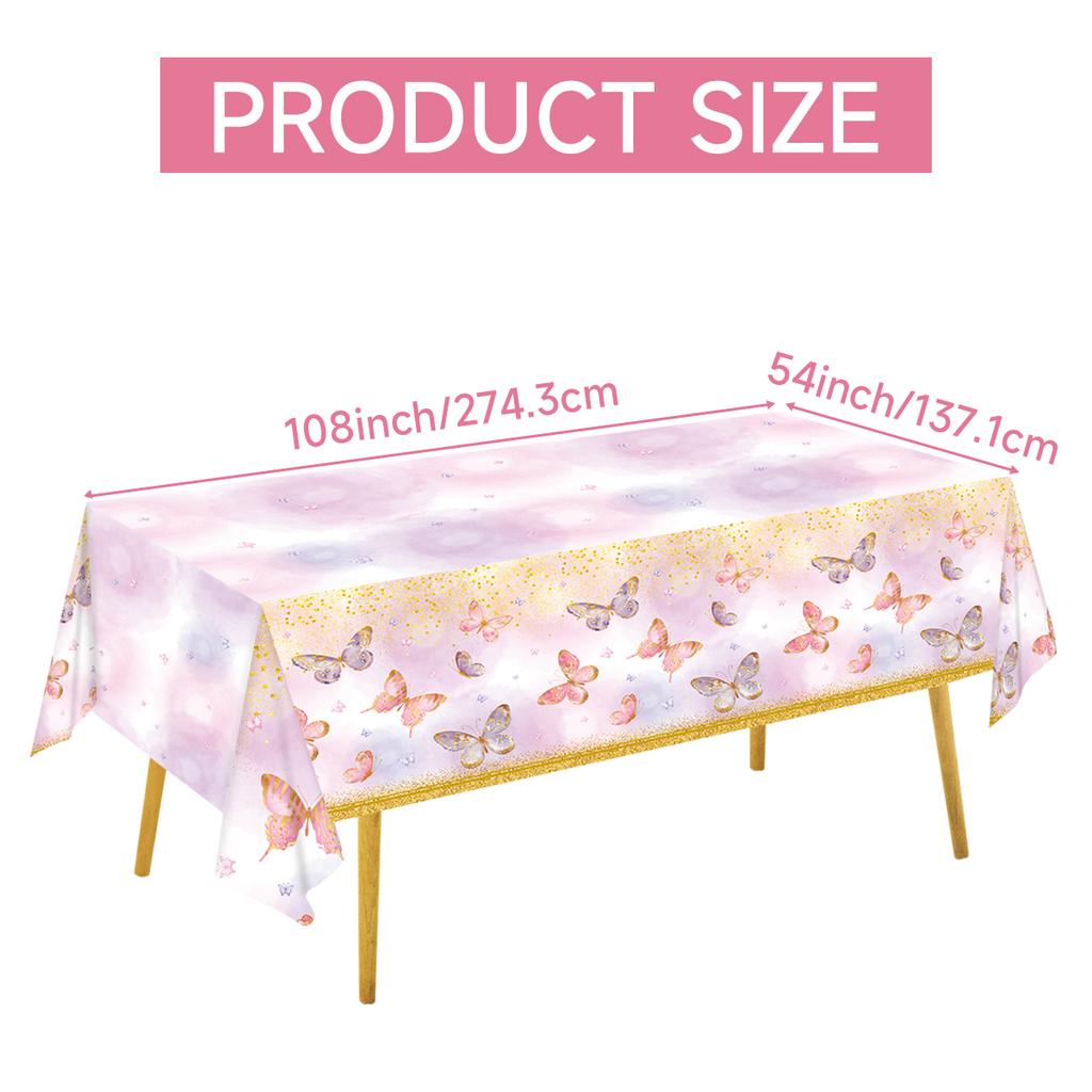 Pink Purple Butterfly Waterproof Tablecloth Spring Butterfly Theme Birthday Party Decoration Girl 1st Birthday Party Baby Shower