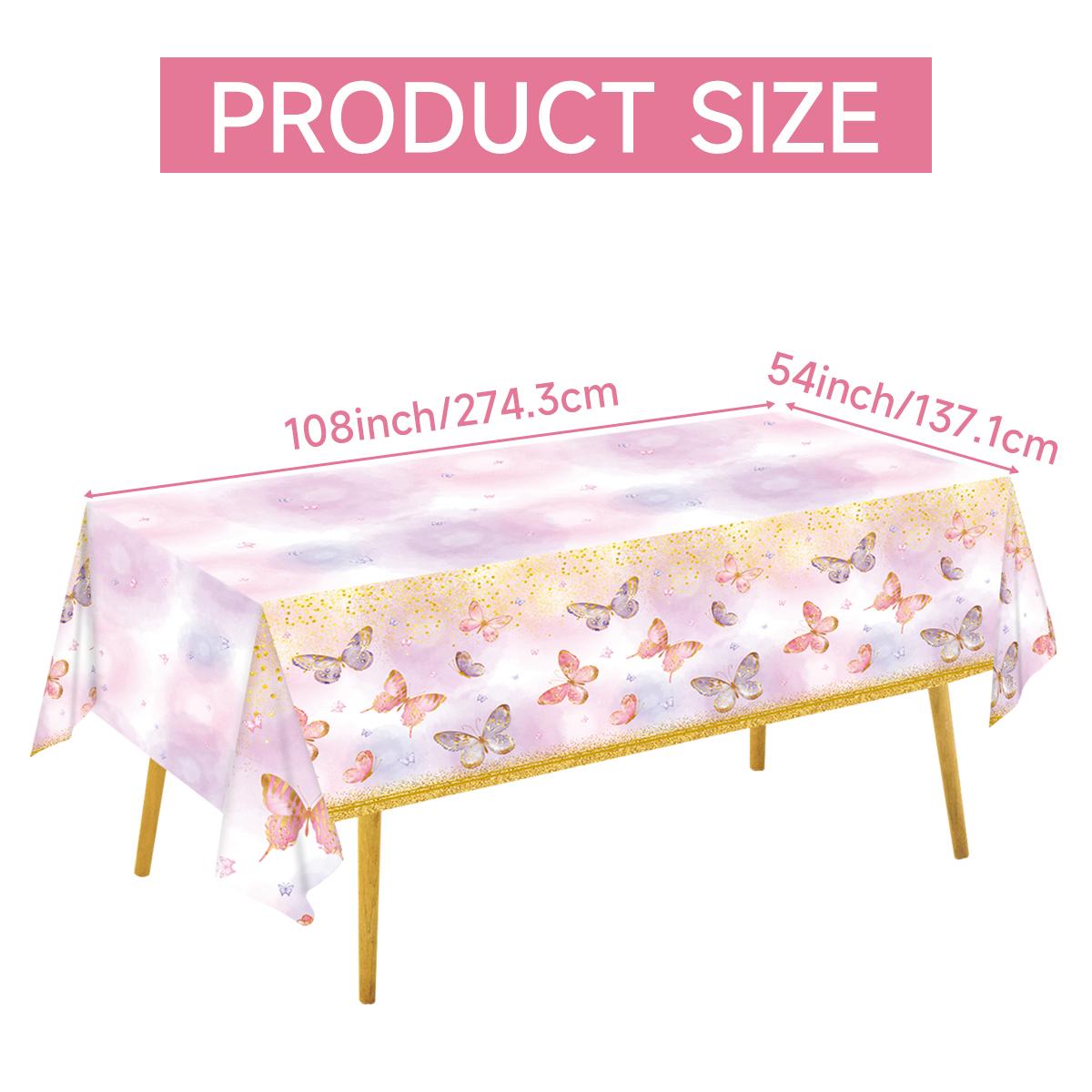Pink Purple Butterfly Waterproof Tablecloth Spring Butterfly Theme Birthday Party Decoration Girl 1st Birthday Party Baby Shower