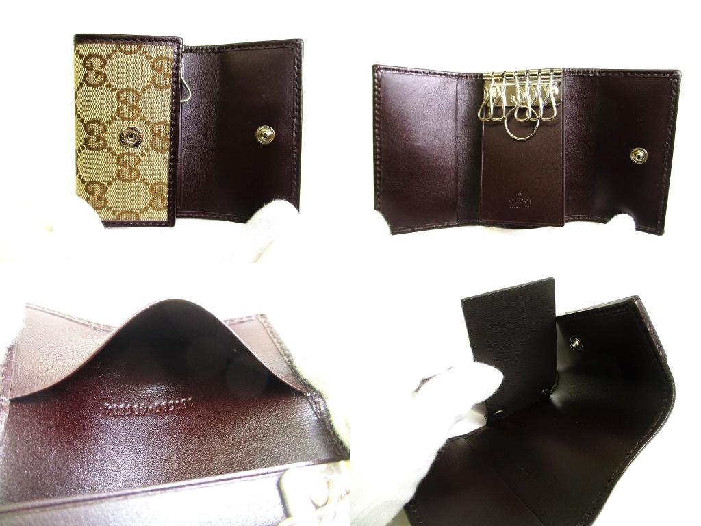 Authentic GUCCI GG Beige Canvas Dark Brown Leather 6 Pics Key Chain #b099  Open box