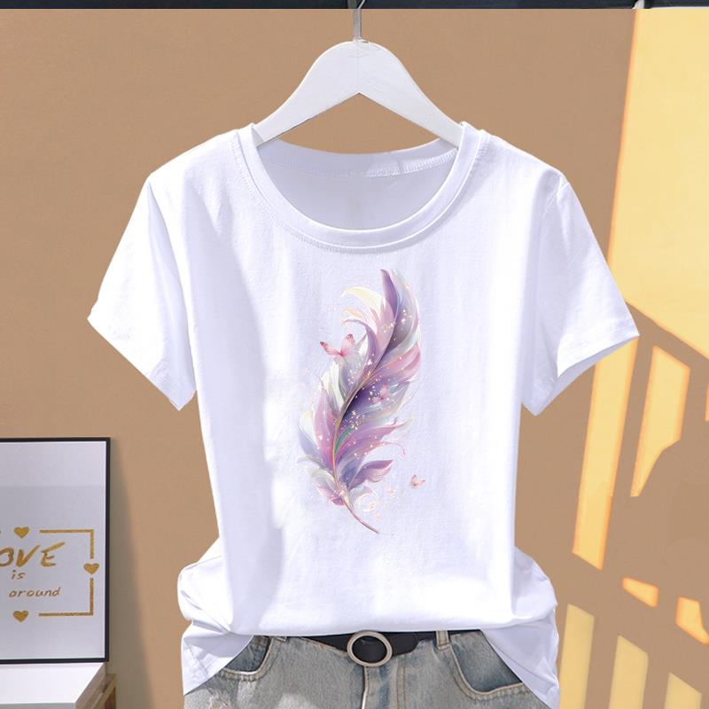 (Asian Size) lovely cartoon flower O-neck Casual Clothing Short Sleeve T shirt Printed T-shirts Fashion Female Women's Top Graphic Tee