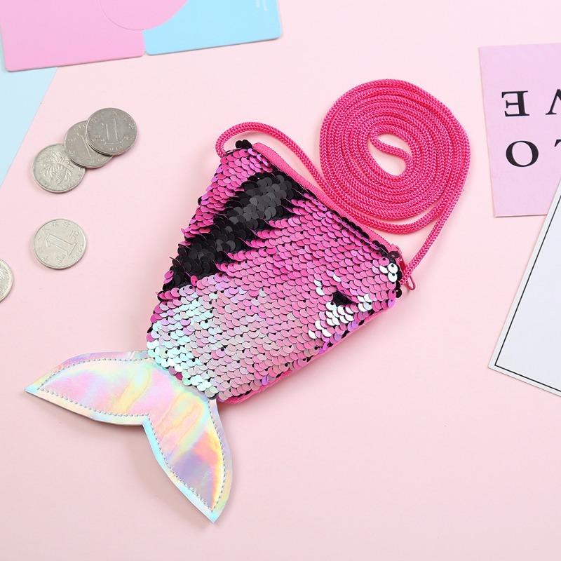 Fashion Mermaid Tail Sequins Coin Purse Girls Crossbody Bags Sling Money Change Card Holder Wallet Purse Bag Pouch for Kids Gift