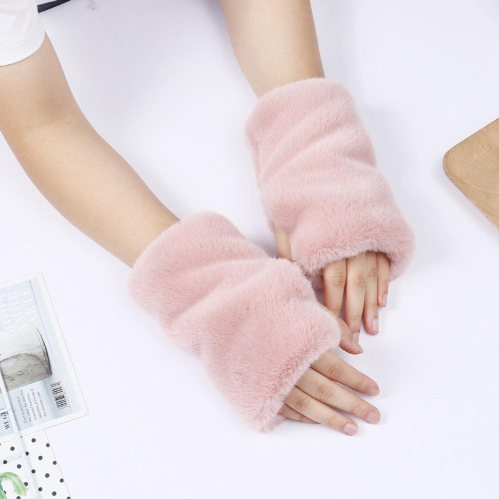 Touch Screen Half Finger Gloves Leopard Print Stylish Mittens Trend Faux Fur Gloves Outdoor Sports