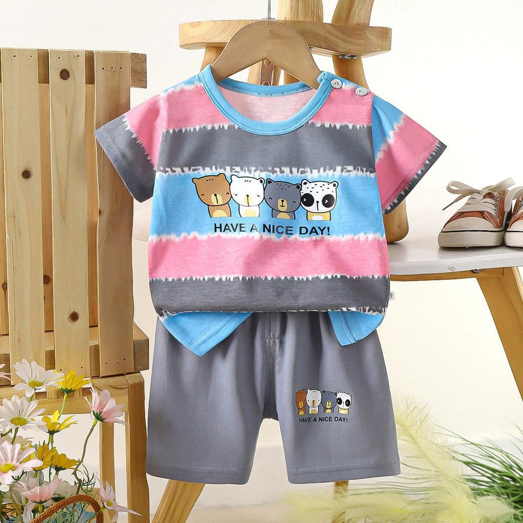 Set di Abbigliamento Estivo per Bambini Set T-shirt a Maniche Corte con Stampa di Animali Cartoni Animati Pantaloncini 2 Pezzi per Bambini e Bambine Morbido Cotone Abbigliamento Casual Quotidiano per Bambini