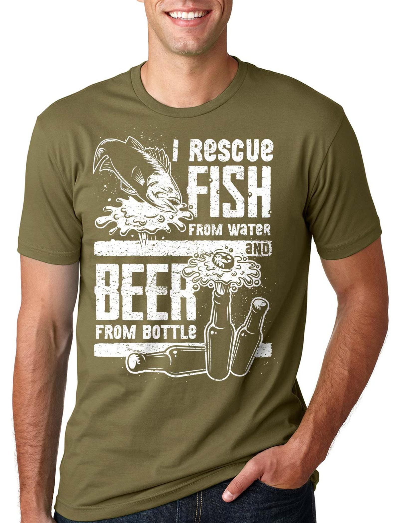 Funny Fishing Beer T-Shirt, Gift for Fisherman Dad Grandpa M