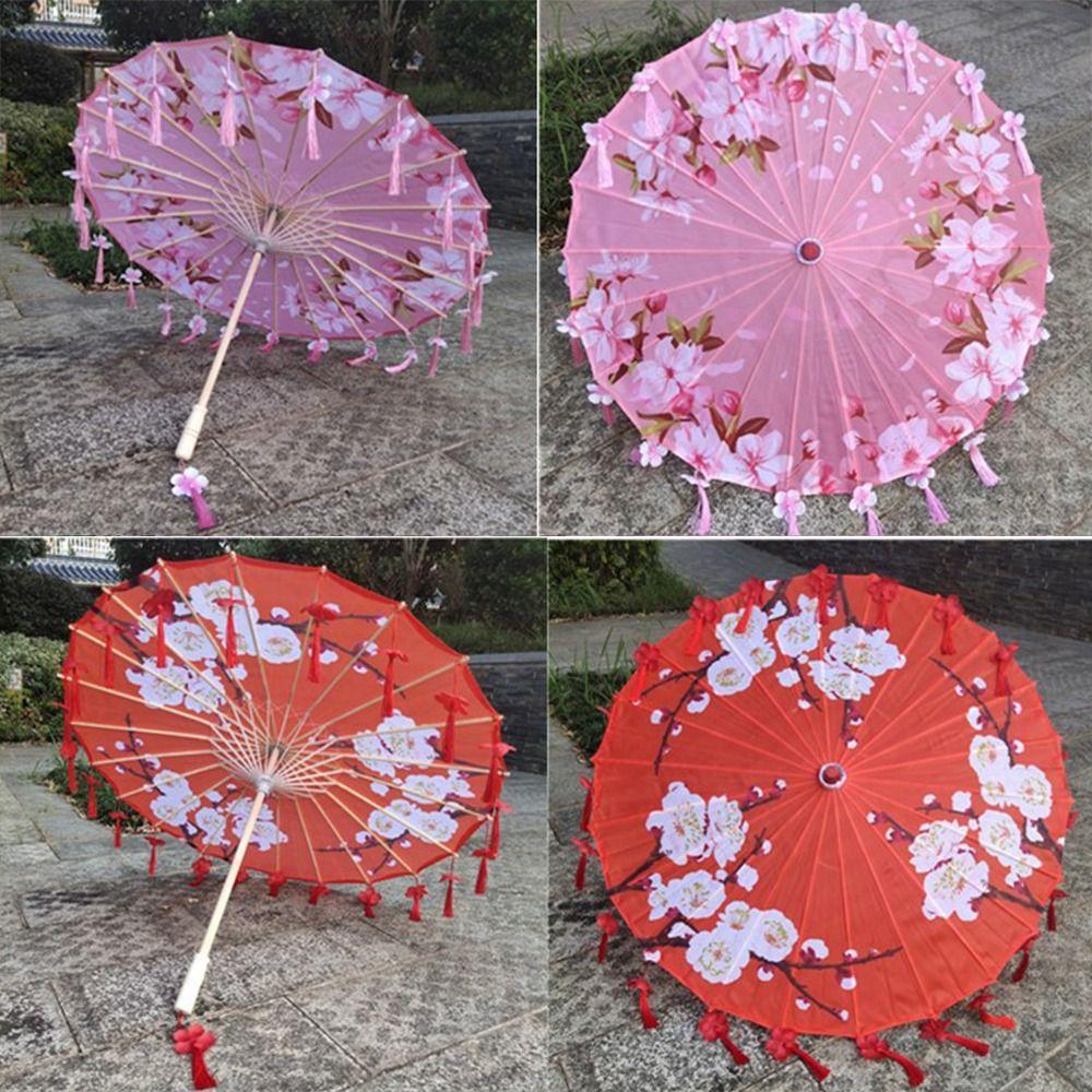 Embroidery Tassel Decorative Umbrella Large 82cm Ribbon Umbrella Flower Girl Umbrella Photo Prop