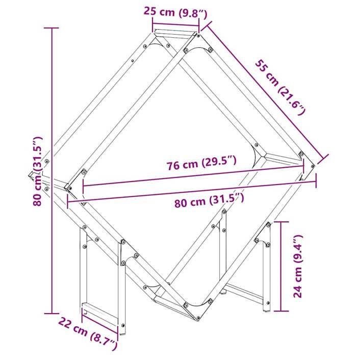 VidaXL Portant de bois chauffage noir 80x25x80 cm, support à bûches de cheminée, support à bûches, support à bûches, 864283