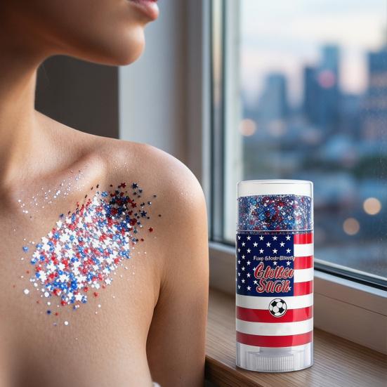 Patriotic Red White and Blue Body Glitter Stick, 4th of July Accessories for Women Kids, Sparkling Face Hair Glitter